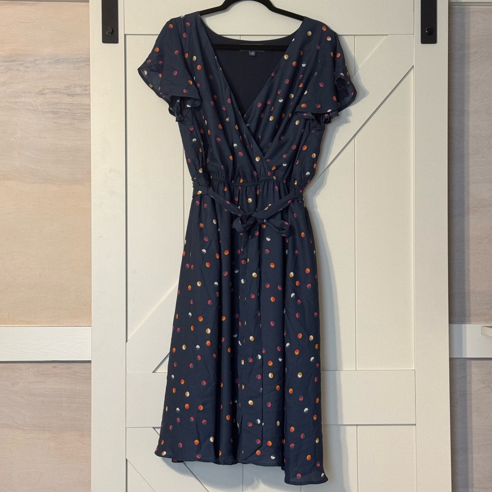 V neck faux wrap midi dress